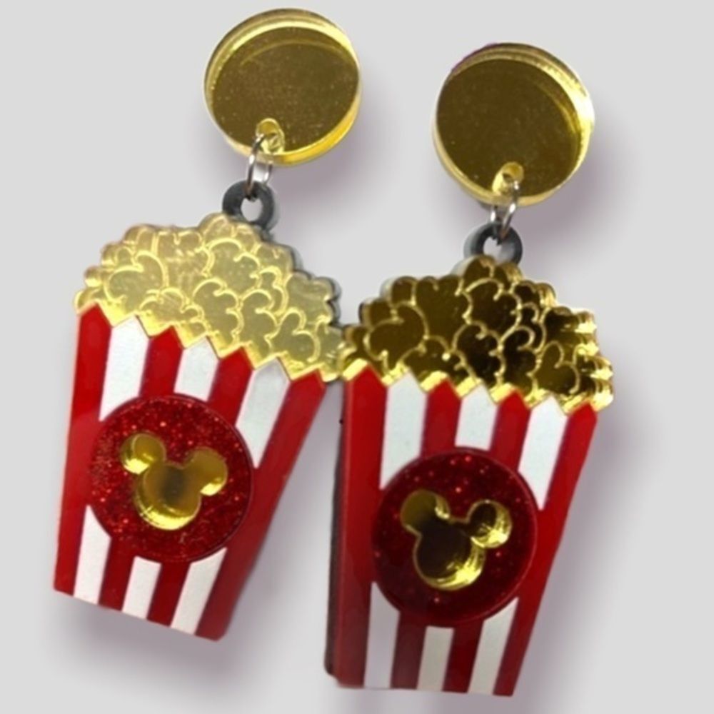 Mickey popcorn bucket acrylic dangle earrings - Picture 3 of 9